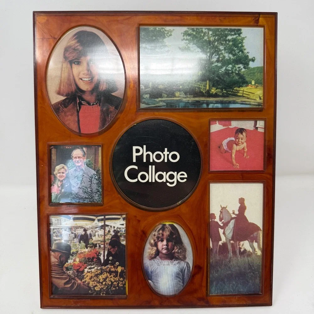 VTG JSNY Faux Tortoise Shell Photo Collage Frame 7 Openings Amber Swirl 11.5in